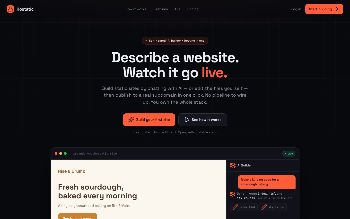 Hostatic — AI website builder and hosting
